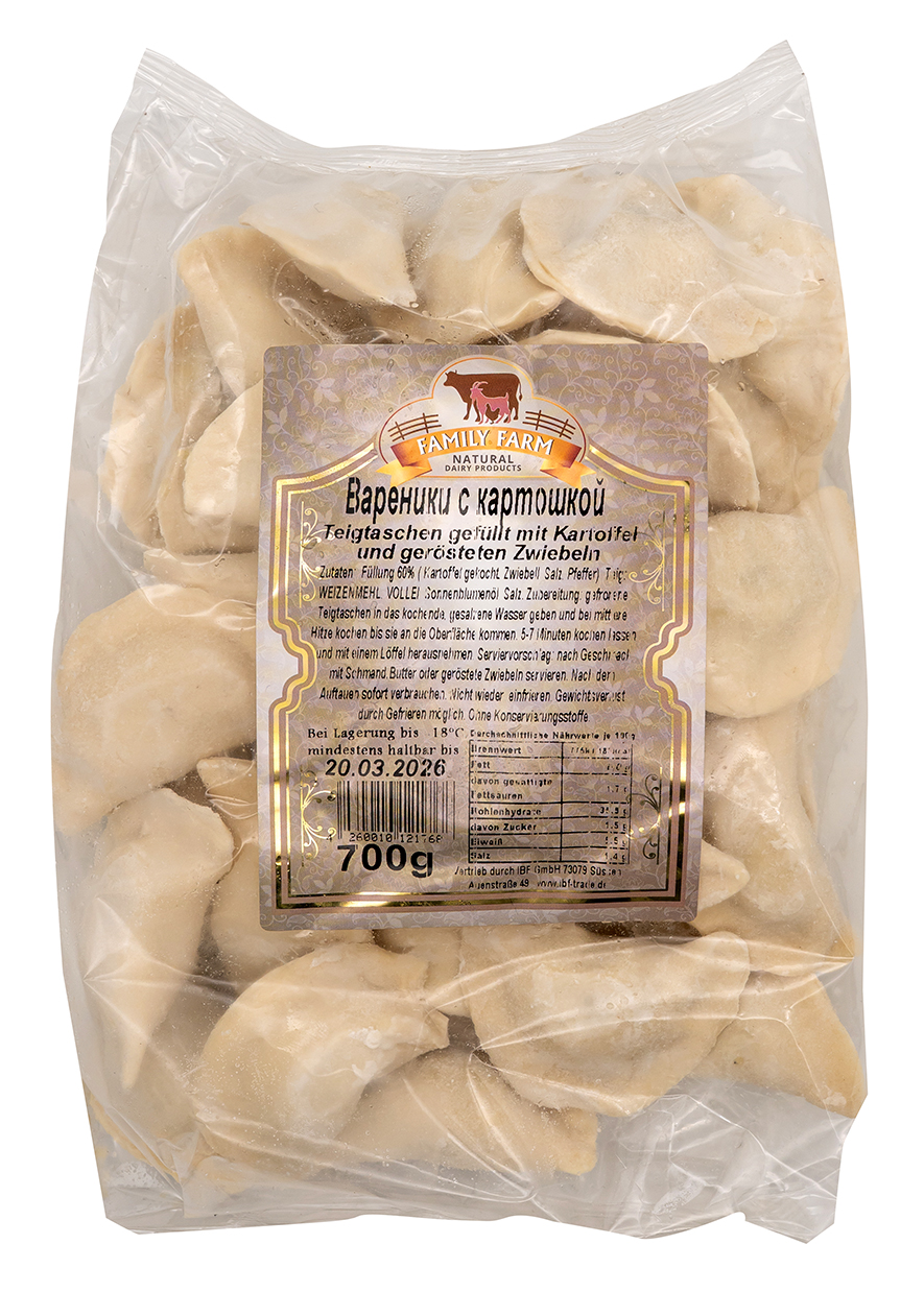 700g Family Farm Wareniki Kartoffel und Zwiebel Teigtaschen Tiefkühlkost 