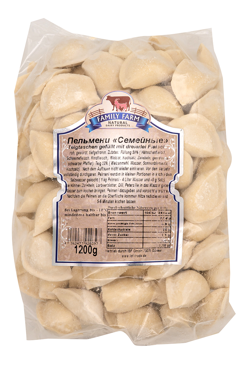 1,2 kg Family Farm Pelmeni "Semejnie" Dreierlei Fleisch // Фемили Фарм Пельмени «Семейные» Три вида мяса
