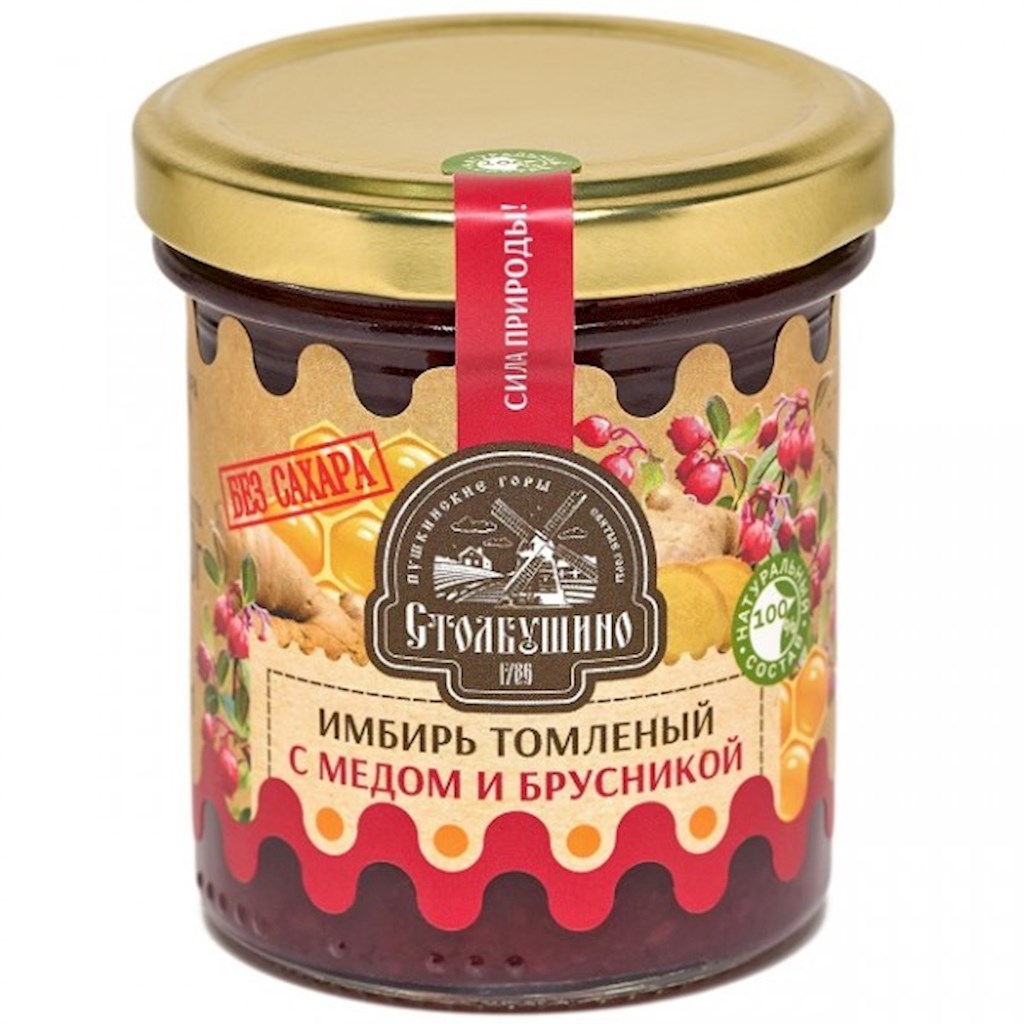 160g Stolbushino Ingwer m Honig/Preiselbeere ohne Zucker  // Имбирь томленый с медом и брусникой  
