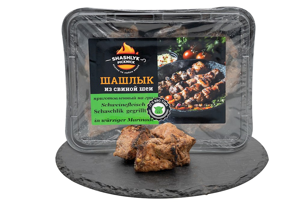 500g PICKNICK Schaschlik Hähnche gegrillt verzefehrf. -18°C // Шашлык из курицы, приготовленный на гриле, готовый 