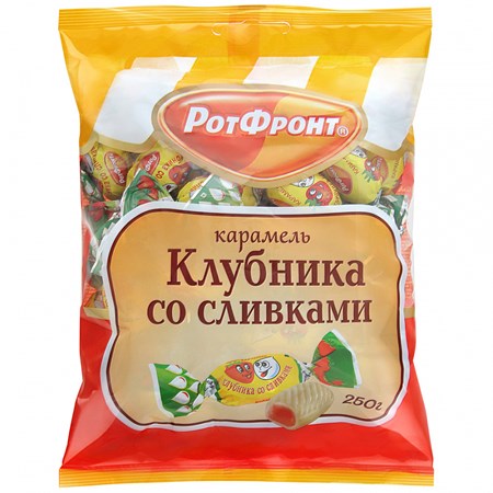  250g RF Karamell mit Füllung Erdbeere mit Sahne // РФ Карамель Клубника со сливками