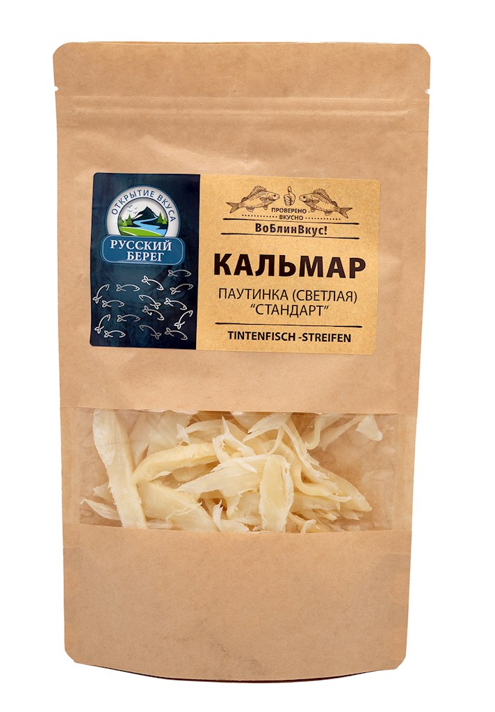 50g Russkij Bereg Tintenfisch Streifen getrocknet  // Кальмар, Паутинка (Светлая) "Стандарт"