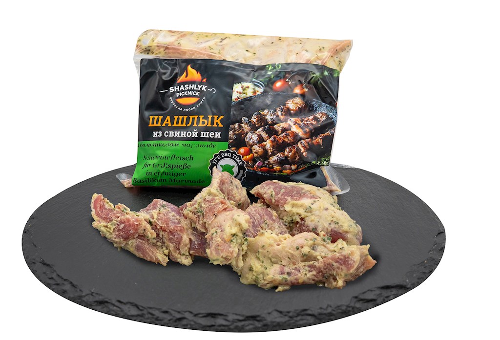 1,0 kg PICKNICK Schaschlik Schwein Basilissimo -18°C //  ПИКНИК Шашлык из свинины Базилиссимо
