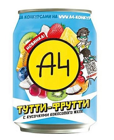 0,24l A4 Erfrisch.Getränk Tutti-Frutti mit Geleestückchen // Напиток Тутти-Фрутти без газа с кусочками кокосового желе