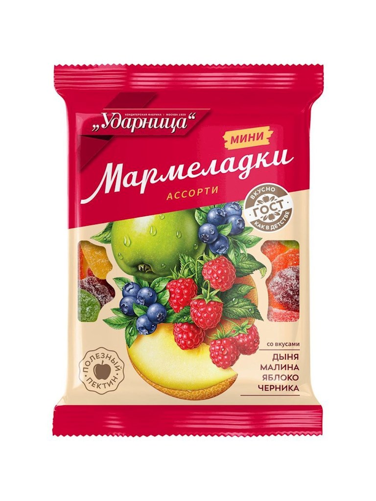 275g Udarniza Gele in Zucker Assorti Apfel/Heidelbeere // Мармелад желейный  Дыня, Малина, Яблоко, Черника