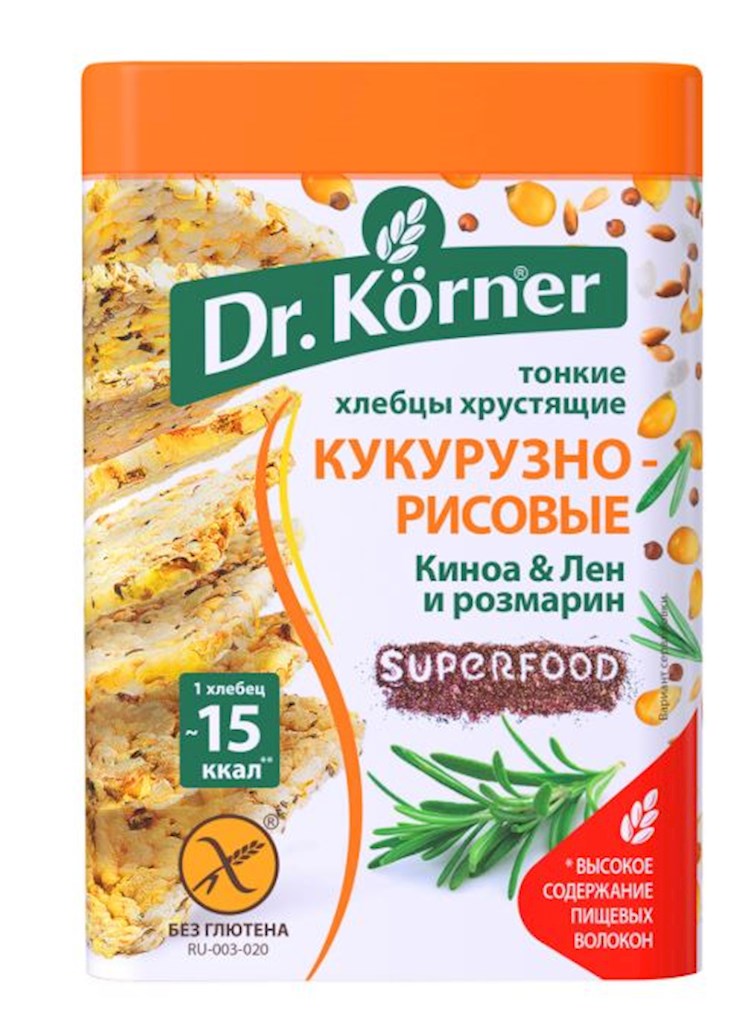 100g Dr. Körner Reis/Maiswaffel m Quinoa/Leinsamen/Rosmar // Хлебцы с семенами льна, киное и розмарином