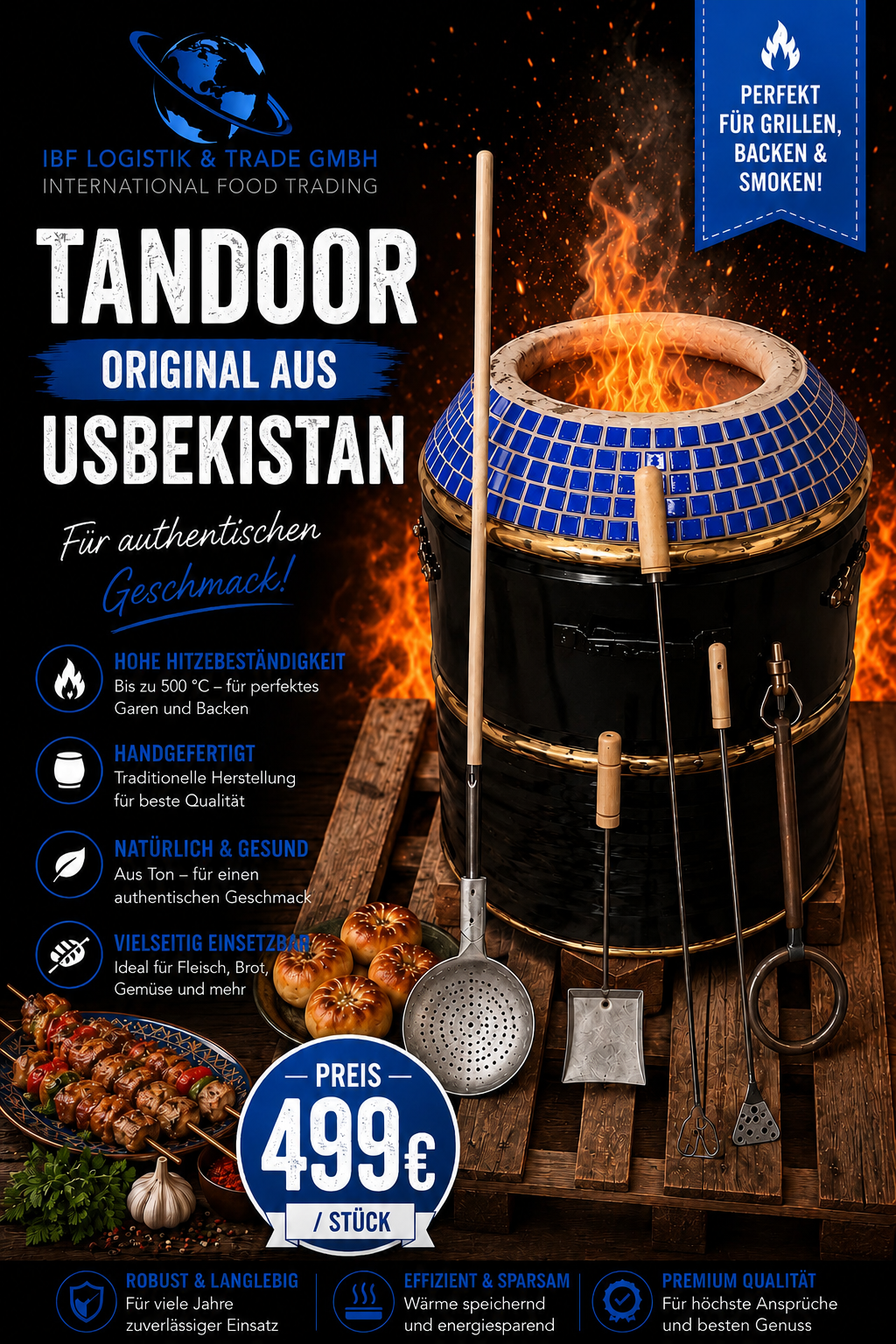 Traditioneller Tandoor Set  (original aus Usbekistan) 1st //  Тандыр, кочерга, совок для углей, шампурный инструмент, шумовка
