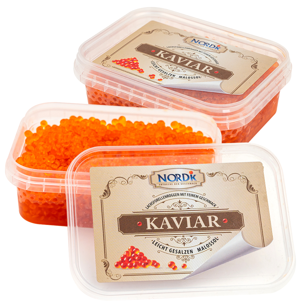 500g NORDIK Lachsforellenkaviar Roter Kaviar Lachsforelle Malossol TK -18°C ЛОСОСЕВАЯ ФОРЕЛЬ ИКРА