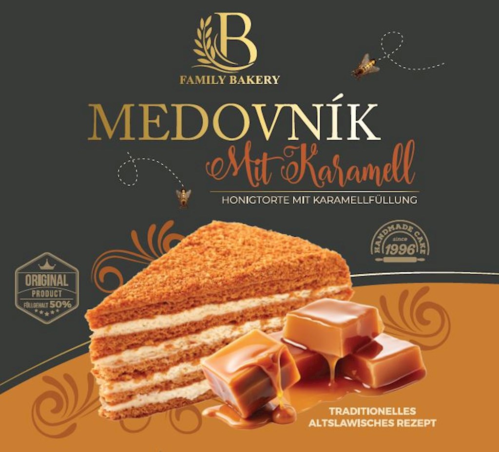 900g Family Bakery Altböhmische Honigtorte - Medovik mit Karamellfüllung -18°C tk // Старочешский медовик