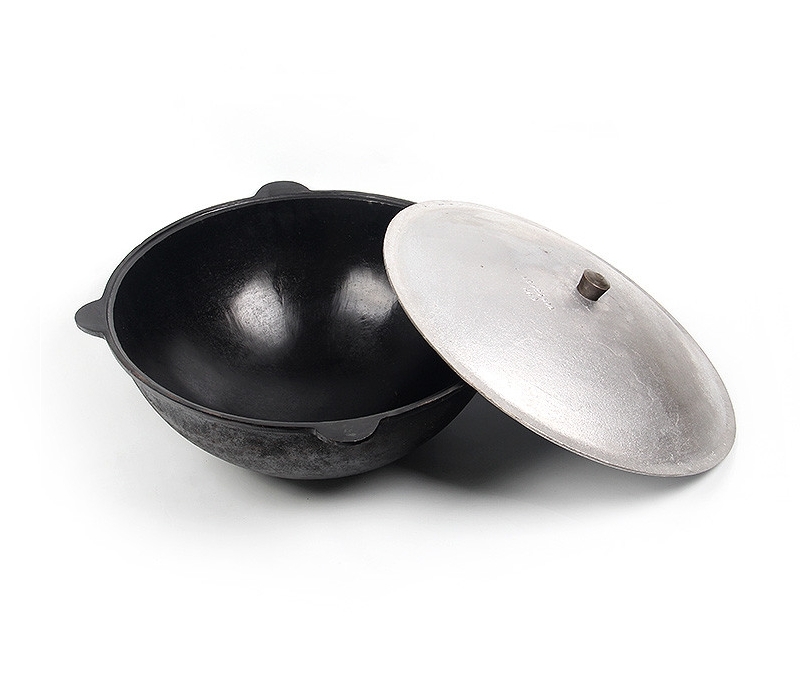 Ø 49cm 22 Liter Gusseisen Topf mit Deckel Kazan runder Boden Asia Wok Pilaw Plov // Узбекский Казан с круглое дно