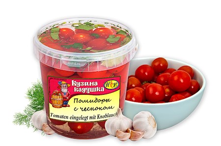1l Kuz.Kad. kleine Tomaten malosol  mit Knoblauch   // Помидоры малосольные  с чесноком 