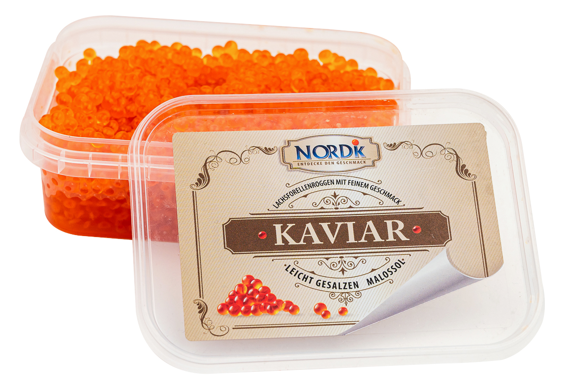 250g NORDIK Lachsforellenkaviar Roter Kaviar Lachsforelle nach Malossol-Methode ИКРА МАЛОСОЛЬНАЯ