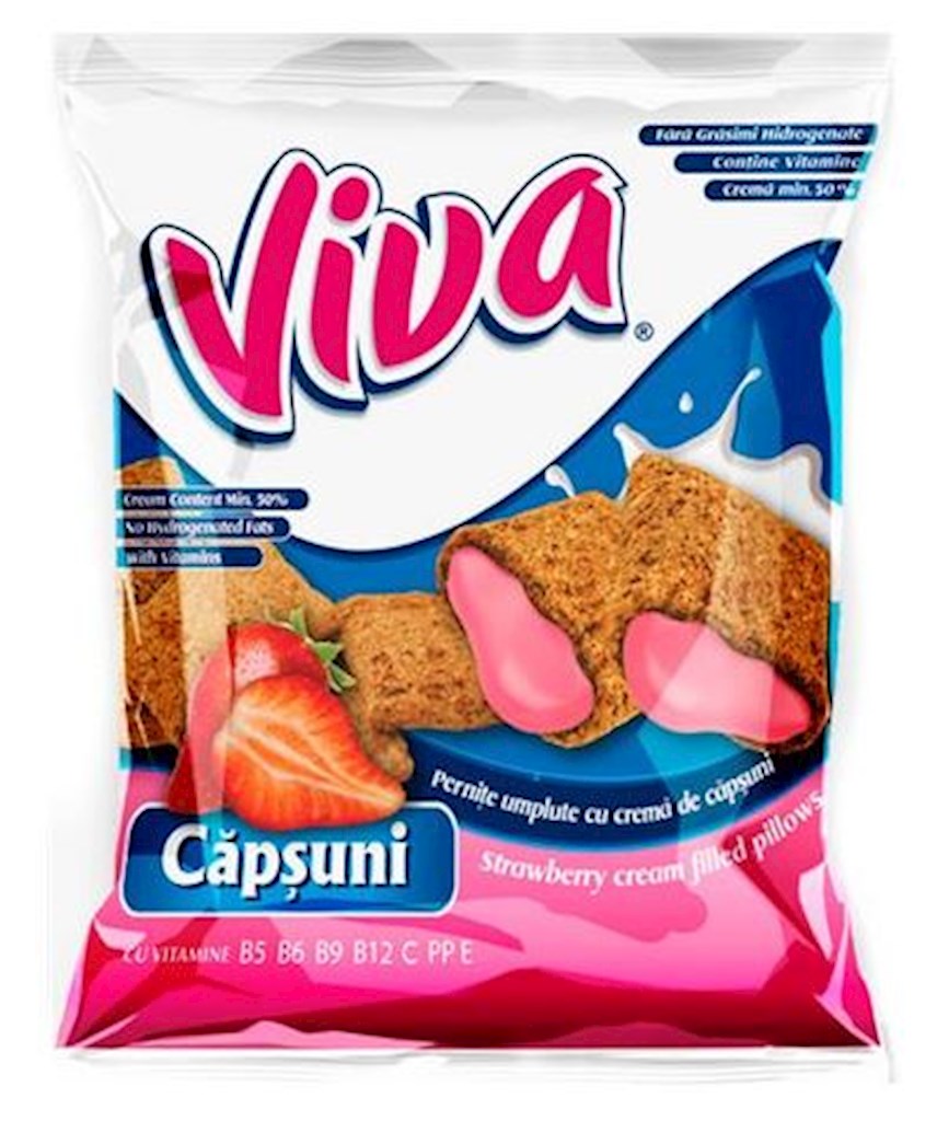 100g (RO) Viva Getreidekissen gefüllt mit Erdbeercreme  // Подушки с клубничным кремом