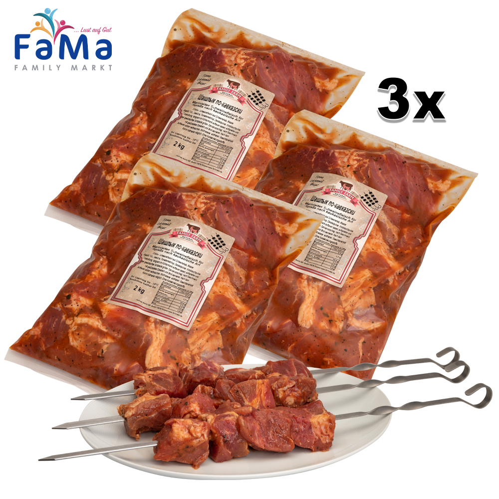 6,0 kg BIG PACK Schaschlik Schweinehals NACKEN Hausmacherart OHNE KONSERVIERUNGSSTOFFE