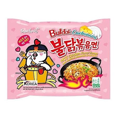 130g Sam Yang Buldak Ramen Scharfes Hühnchen, Carbonara // Острый цыпленок, Лапша карбонара (Рамён)