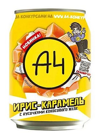 0,24l A4Erfrischungsgetränk Karamell mit Geleestückchen // Напиток Ирис-Карамель без газа с кусочками кокосового желе