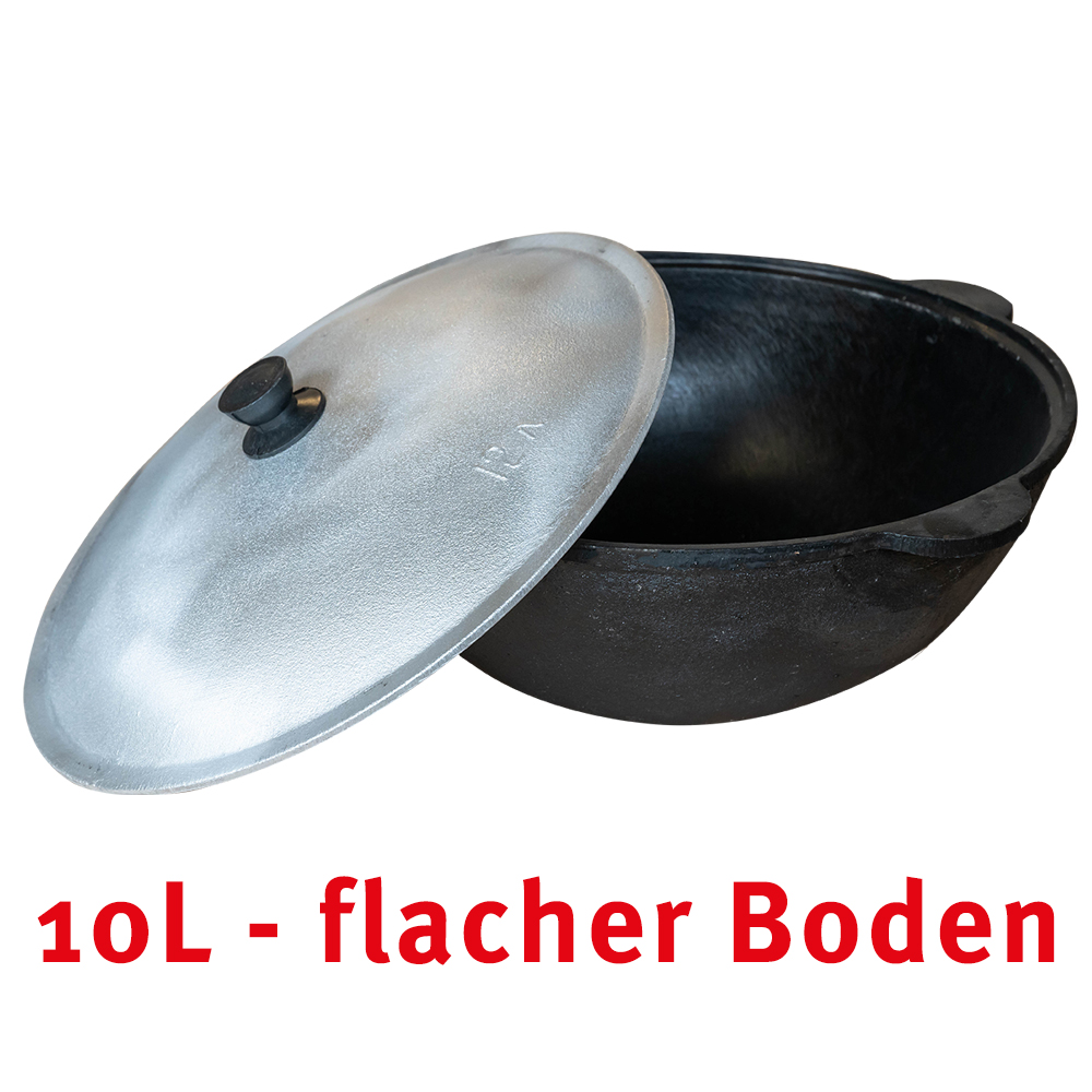 Ø 38cm 10 Liter Gusseisen Topf mit Deckel flacher Boden Kazan Asia Wok Pilaw Plov