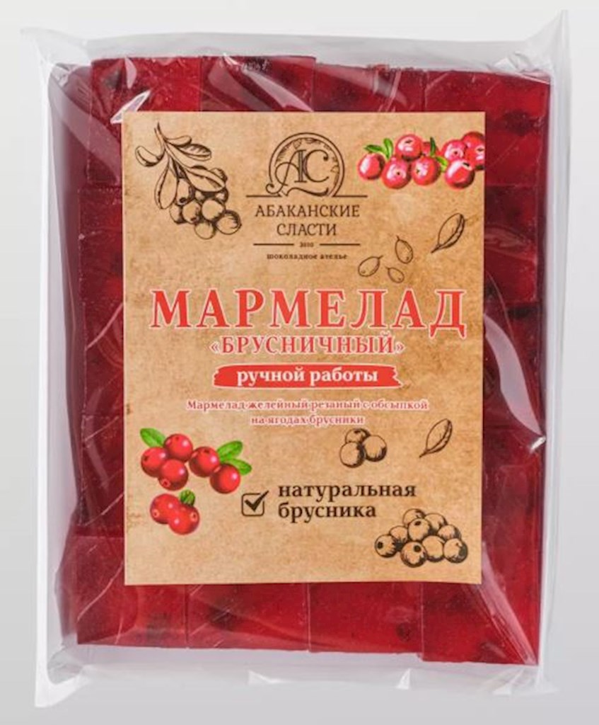 200g Abakan.Slasti Marmelade aus Preiselbeeren  // Мармелад из брусники