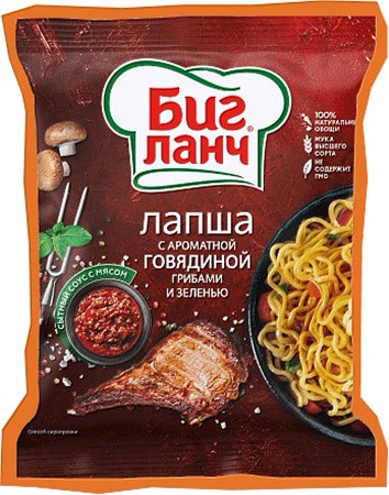 75g Nudel mit Rindfleisch, Pilze und Kräuter // Биг Ланч Лапша с говядиной грибами и зеленью