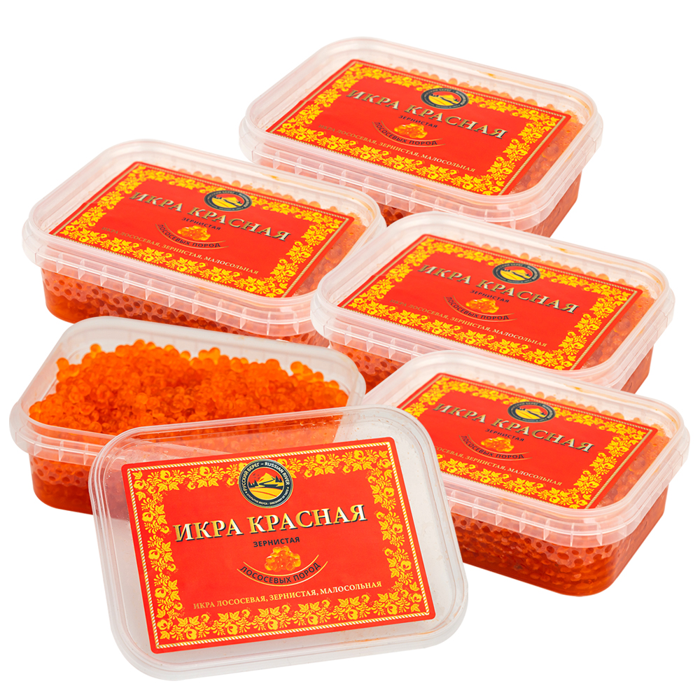 1.250g Russkiy Bereg Lachskaviar 5X250g Gorbuscha Wildfang OHNE KONSERVIERUNGSSTOFFE t/k -18°C ИКРА