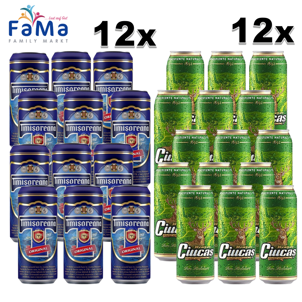 12 Liter Biervorrat: Timisoreana und Ciucas in Dosen 24*0,5L inkl.Pfand*