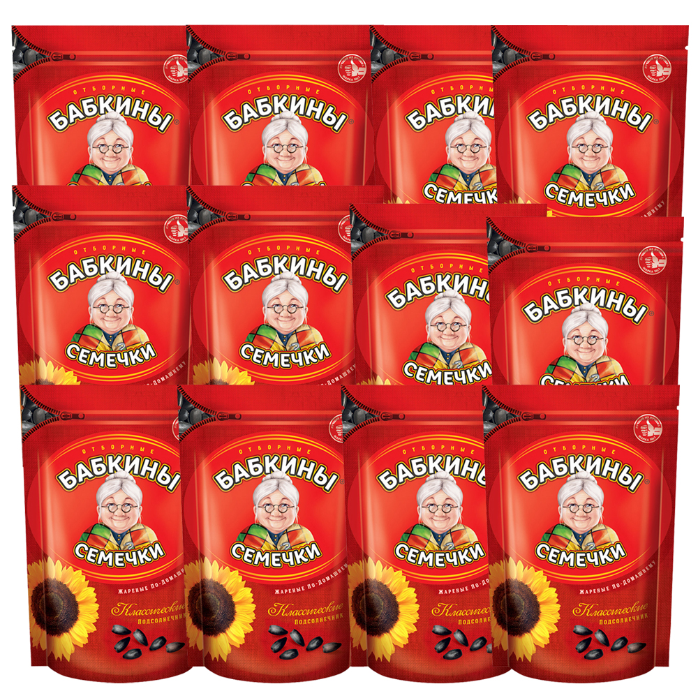 12er Sparpack Sonnenblumenkerne Babkiny geröstet 12X300g Бабкины Семечки черные жареные