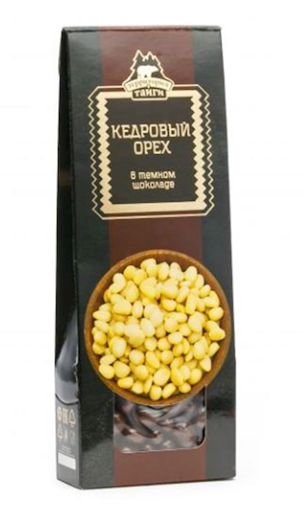 100g TerritorijaTaigi Pinienkerne in Bitterschokolade // Кедровый Орех в темном Шоколаде 