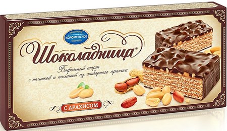 230g Waffeltorte in Schokoglasur mit Erdnüssen // Коломенское Торт вафельный «Шоколадница c арахисом