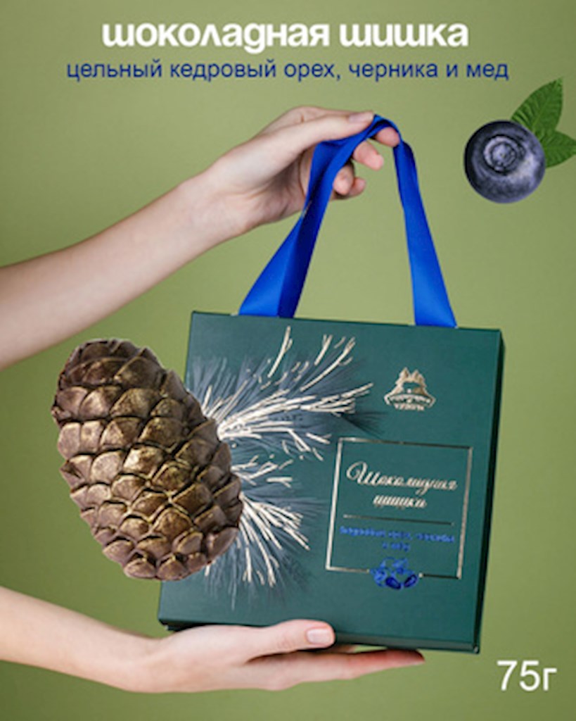 75g Terr.Taigi Schokoladenzapfen Pinienk./Blaubeere/Honig // Шишка кедровая из темного шоколада с черникой