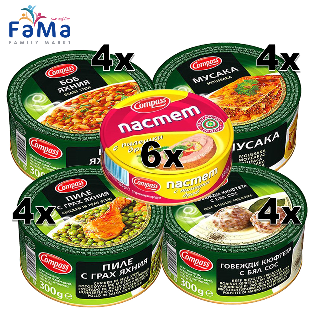 22 Dosen Fleischkonserven Compass - bulgarische Gerichte Sparset 5,4kg