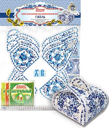 10St Osterset "Gzhel" (3Eierbox.+6Thermoetik+1Ei-Farbe) // Пасхальный набор «Гжель»