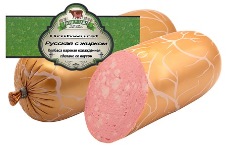 600g Family Farm Brühwurst Russkaja mit Speck КОЛБАСА КЛАССИЧЕСКАЯ ВАРЕНАЯ С ЖИРКОМ