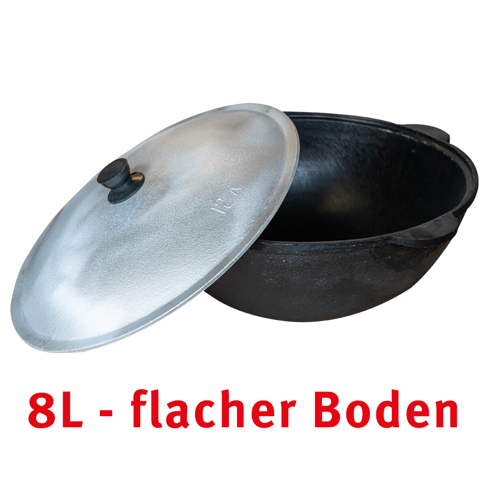 Ø 36cm 8 Liter Gusseisen Topf mit Deckel flacher Boden Kazan Asia Wok Pilaw Plov auch für den Herd