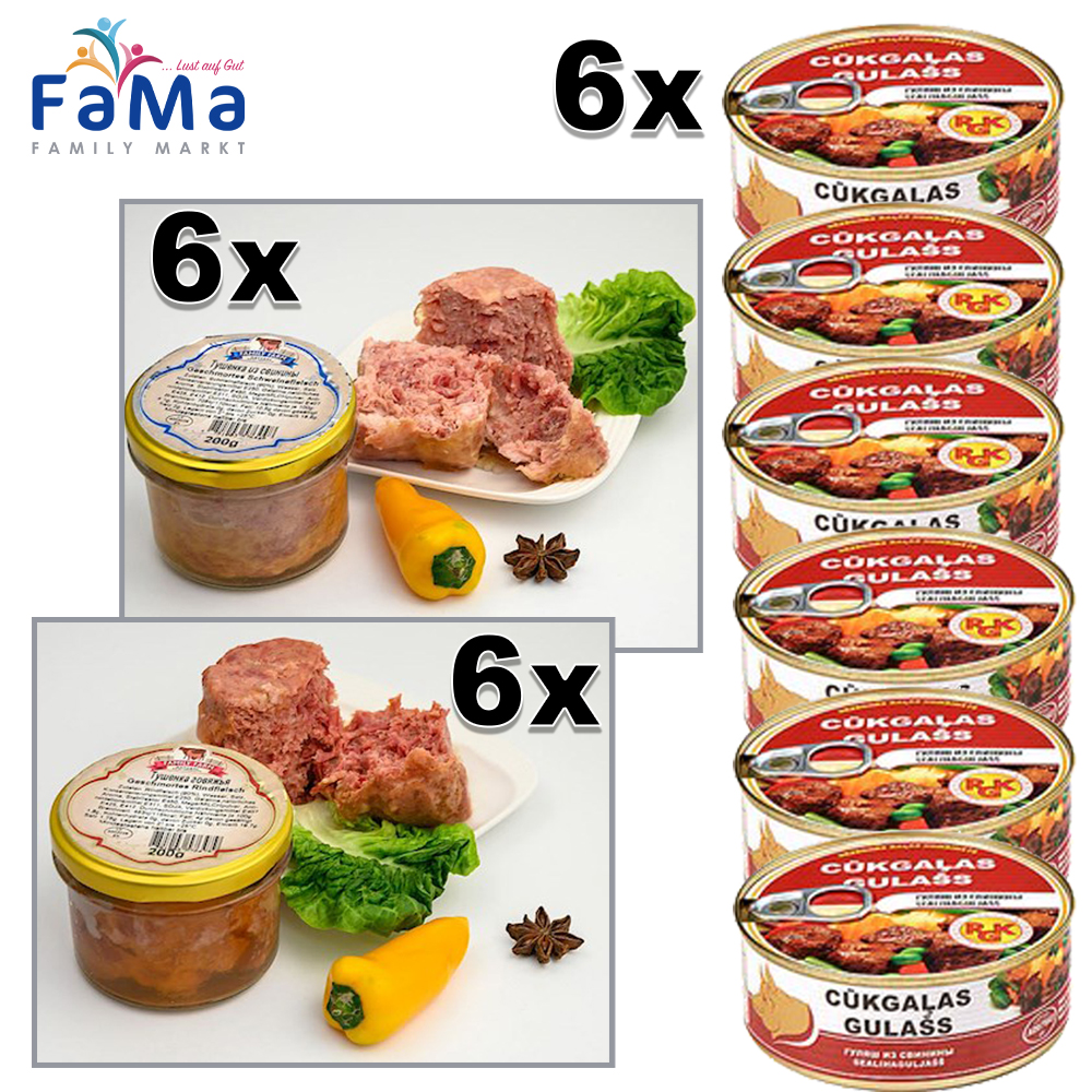 3,9kg Tuschonka Geschmortes Fleisch Huhn Rind Schwein Vorratsset