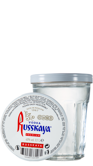 100ml WODKA RUSSKAYA im FACETENGLAS Alc.40%Vol. ВОДКА РУССКАЯ В ГРАНЕНОМ СТАКАНЕ
