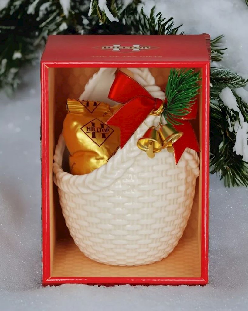 50g Ceylon S/Tee  Korb Neujahrsbogen // Чай черный Подарок Цейлона керам. корзинка Новогодний бант  