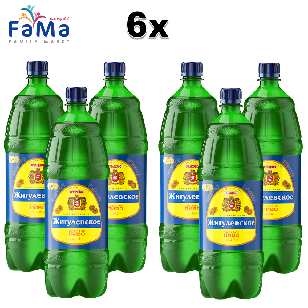 6er Pack Ochakovo Zhiguli Bier Alc.4,3% Vol. 1,5 Liter Flasche Russisches Bier