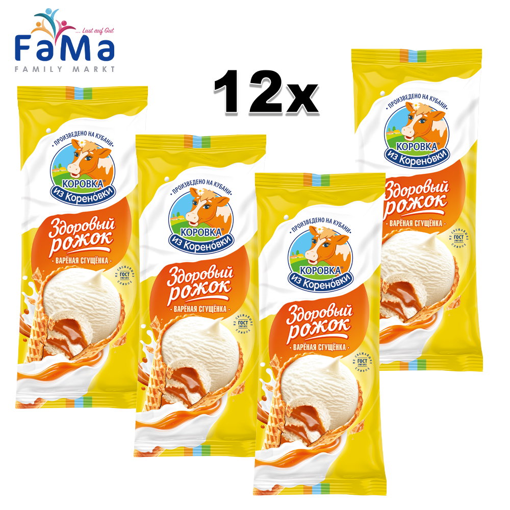 1,44kg KiK Eiscreme in Waffelhörnchen mit Karamellsoße 12X120g // КИК Мороженое Здоровый Рожок вареная сгущенка