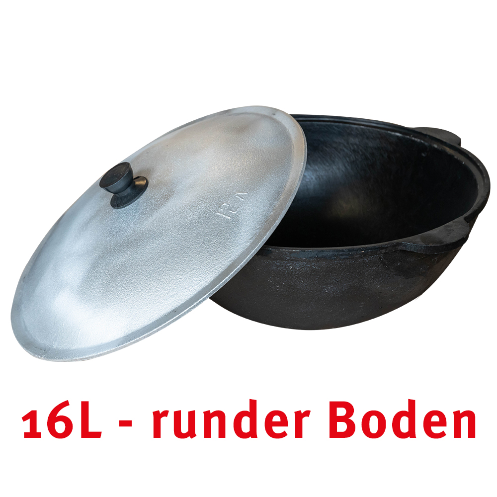 Ø 40cm 16 Liter Gusseisen Topf mit Deckel runder Boden Kazan Asia Wok Pilaw Plov