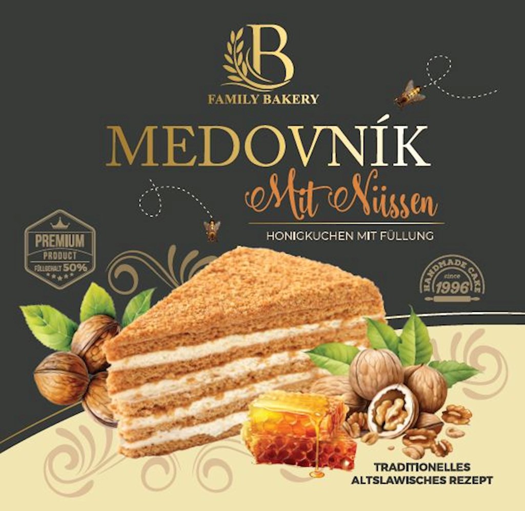 800g Family Bakery Altböhmische Honigtorte - Medovik mit Nüssen -18°C tk // Старочешский медовик с орехам