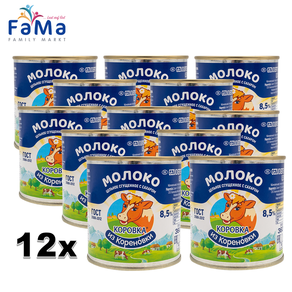 12x 360g KiK Kondensmilch gezuckert 8,5% Fett aus Vollmilch //Цельное Молоко сгущеное 8,5%