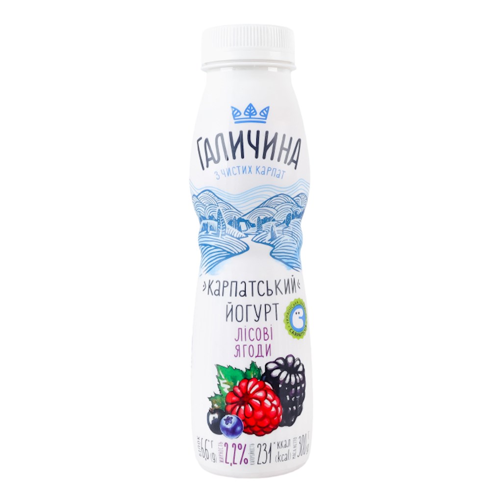 300g Galychyna Drink Joghurt mit Waldbeerengeschmack 2,2% Fett // Напиток «Йогурт Лесные ягоды » 2,2% 