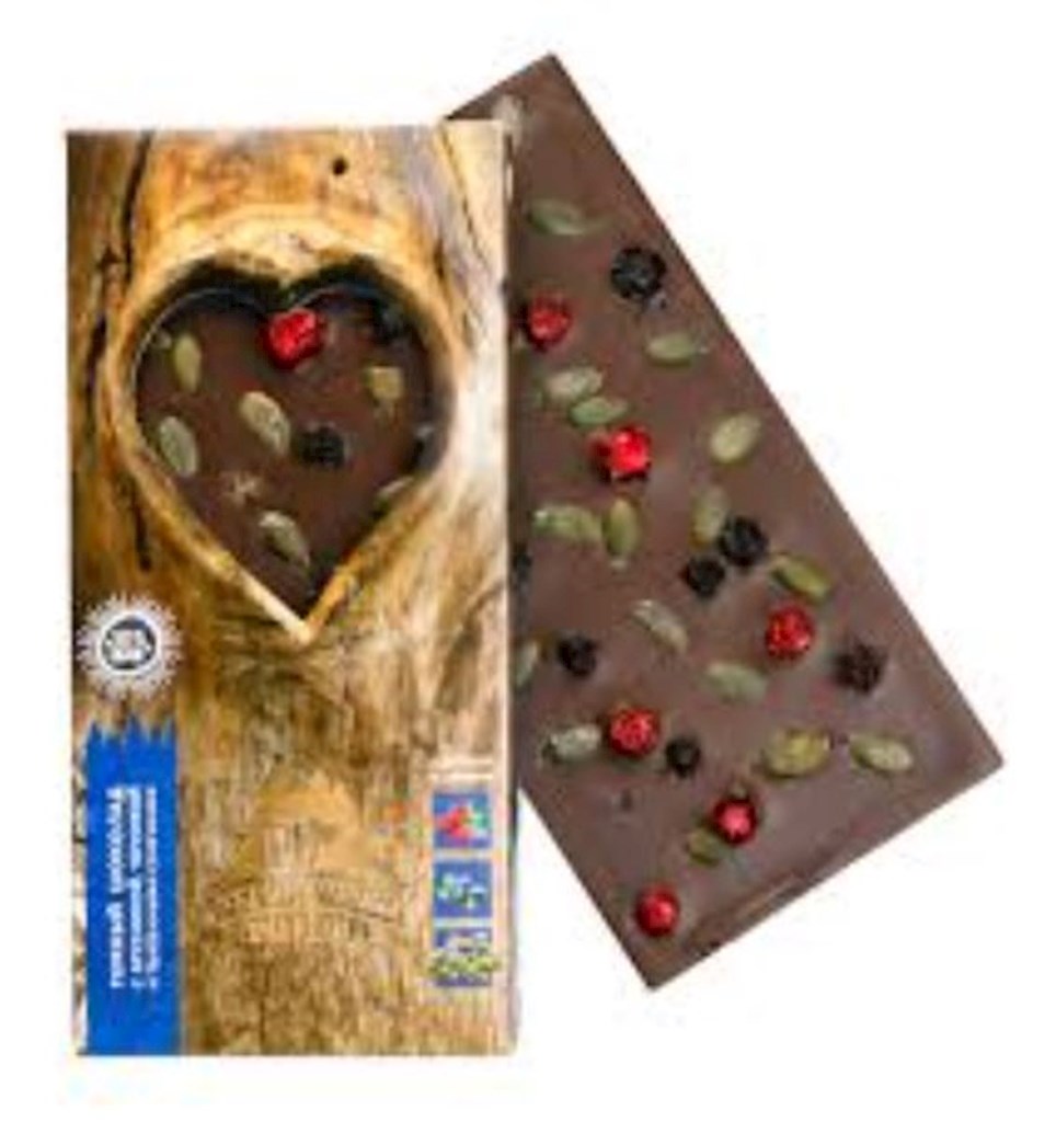 90g Terr.Taigi Bitterschokolade Heidelb/Preiselb/Kürbisker // Темный шоколад с брусникой,черникой и тыквенными семечками